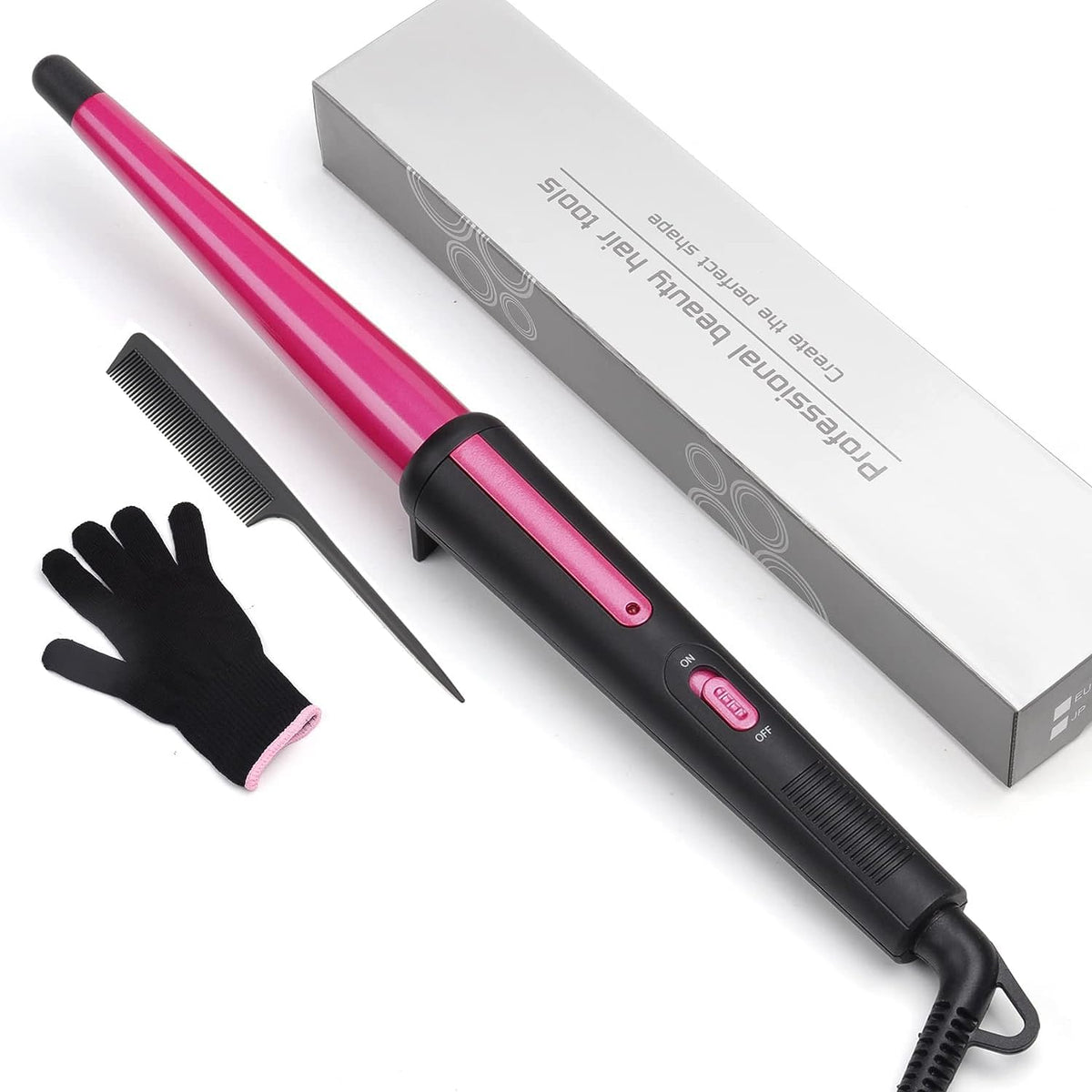 JAETON hair curling wand front view in rose gold for quick, natural curls
