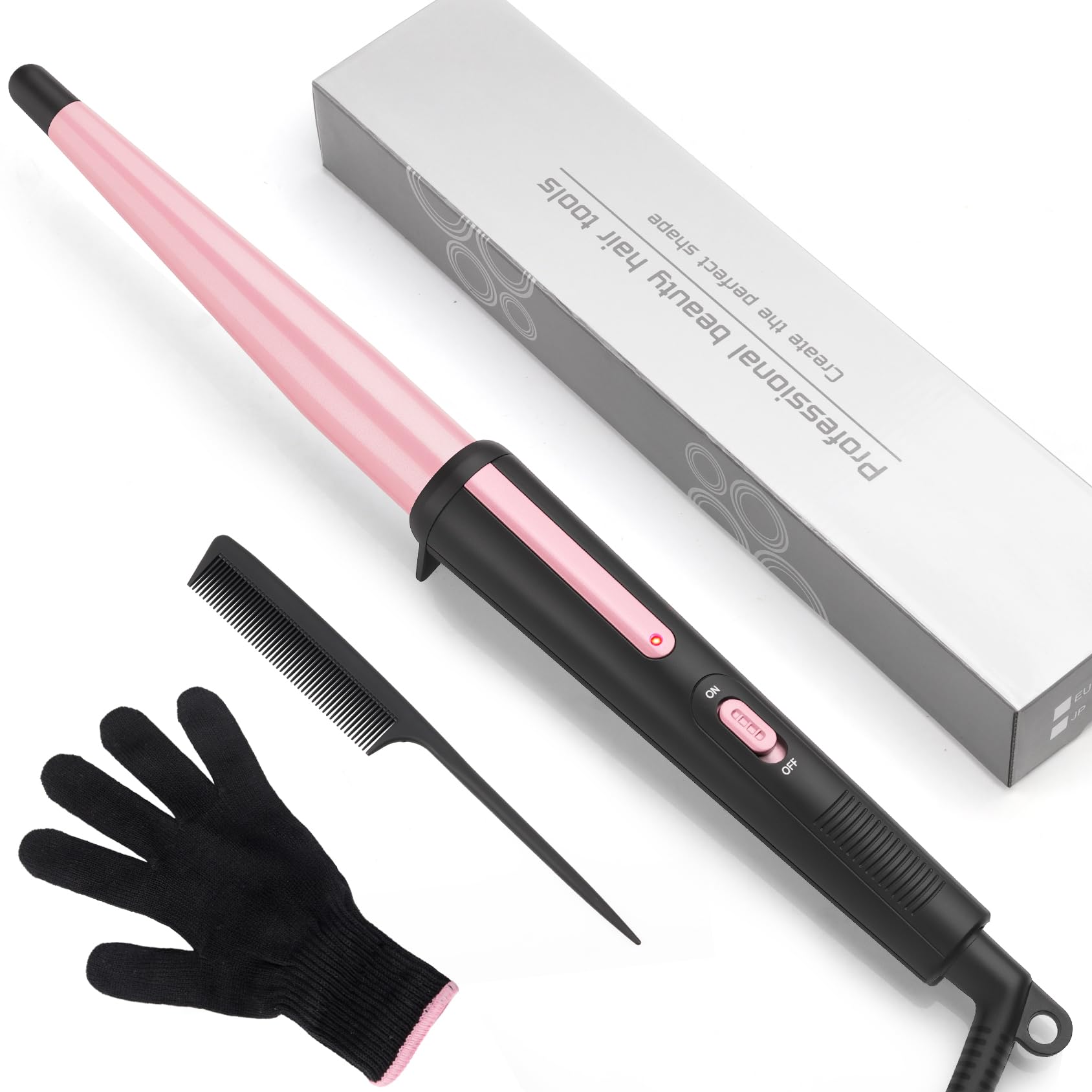 JAETON hair curling wand with tapered barrel for versatile curls from loose to tight.
