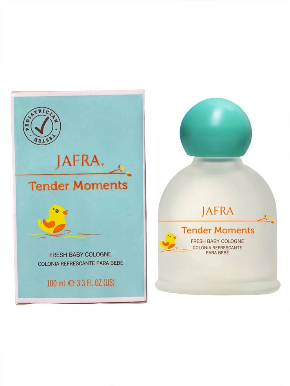 Jafra Tender Moments Fresh Baby Cologne application shows a light spritz for baby.