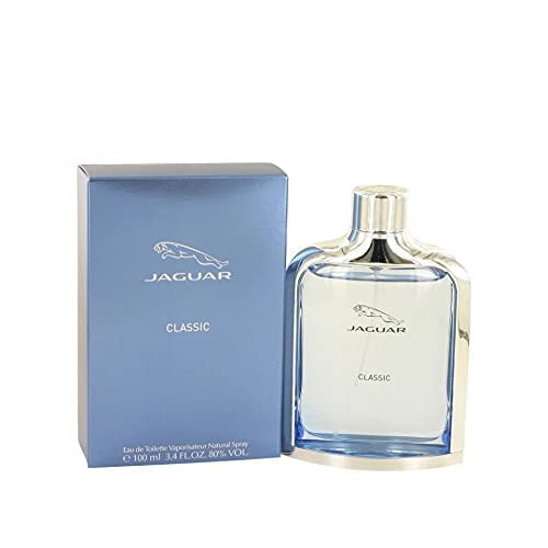 Jaguar Classic Blue bottle on a dresser, everyday signature scent.