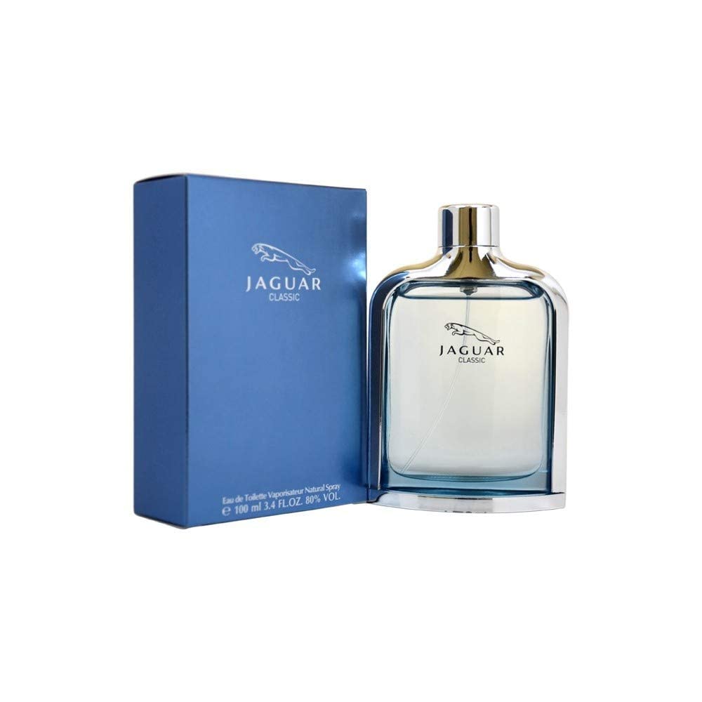 Jaguar Classic Blue packaging and outer box, ideal gift-worthy presentation.