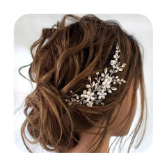 Jakawin bride hair comb with pearl flowers in silver adds elegant wedding styling.