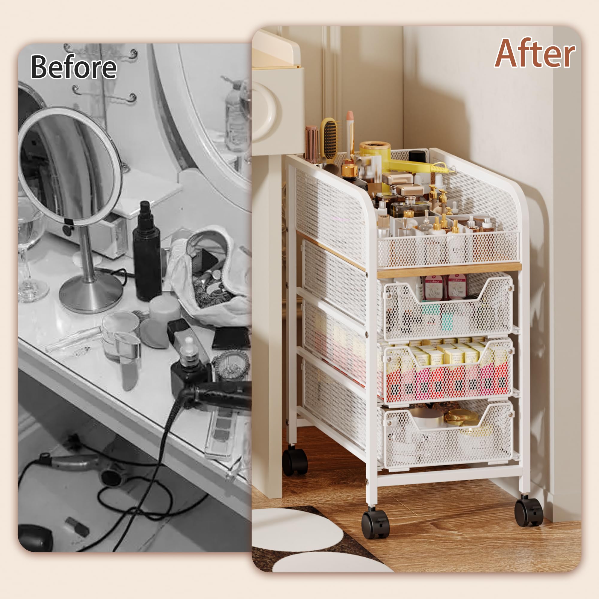 Jakyitvi rolling makeup cart compact design saves space and displays essentials.