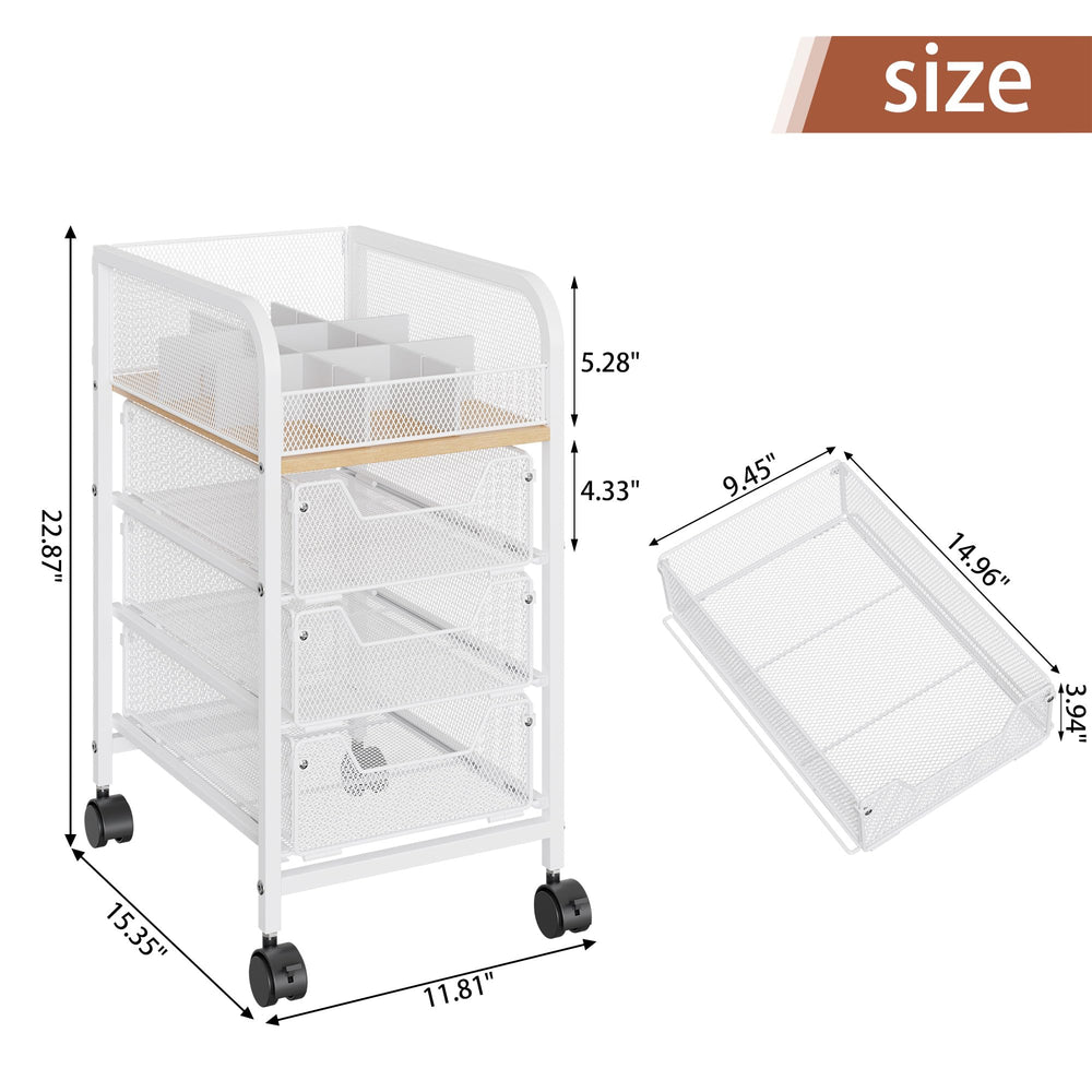 Jakyitvi rolling makeup cart side view highlights narrow profile for tight spaces.