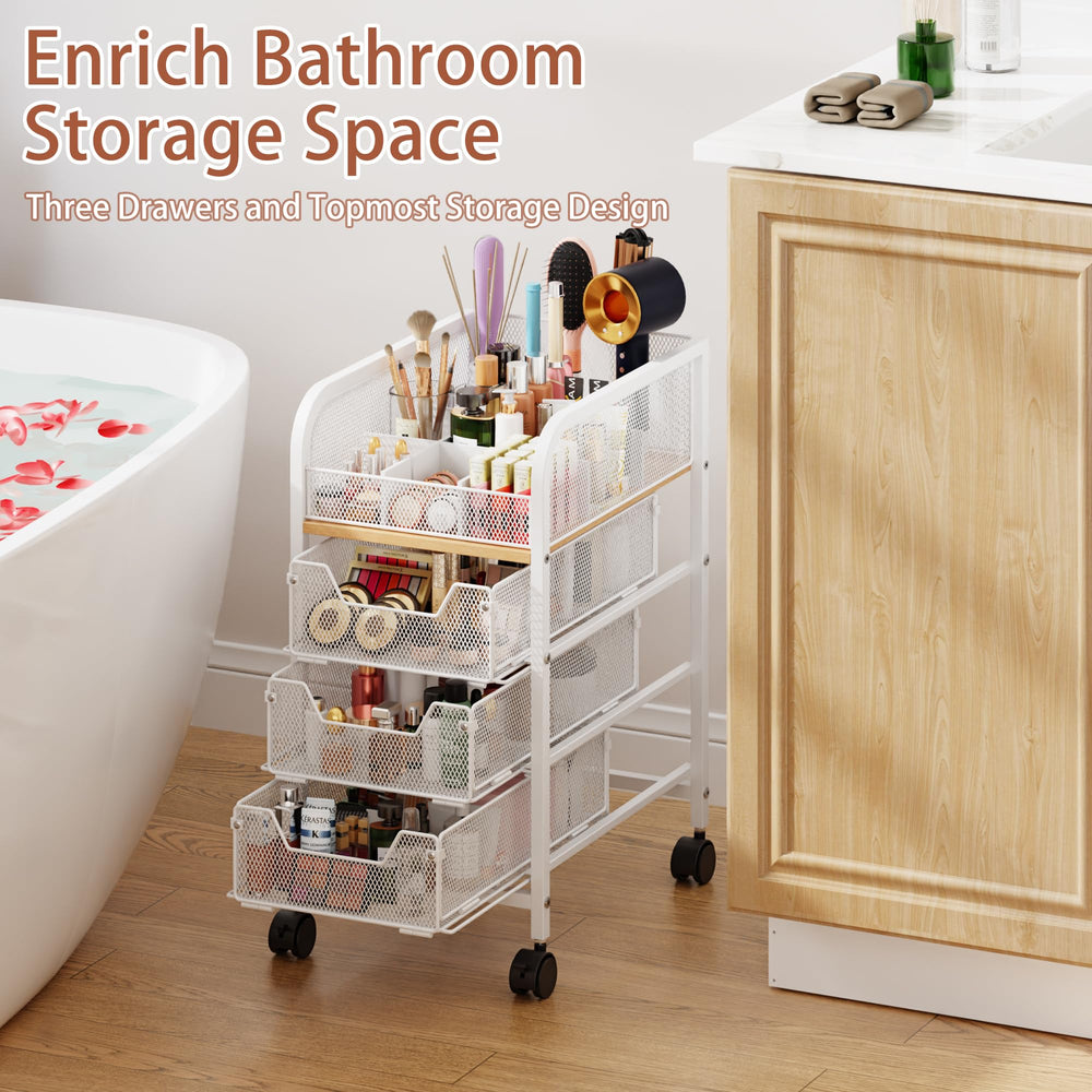 Jakyitvi rolling makeup cart fits slim bathroom or vanity setups.