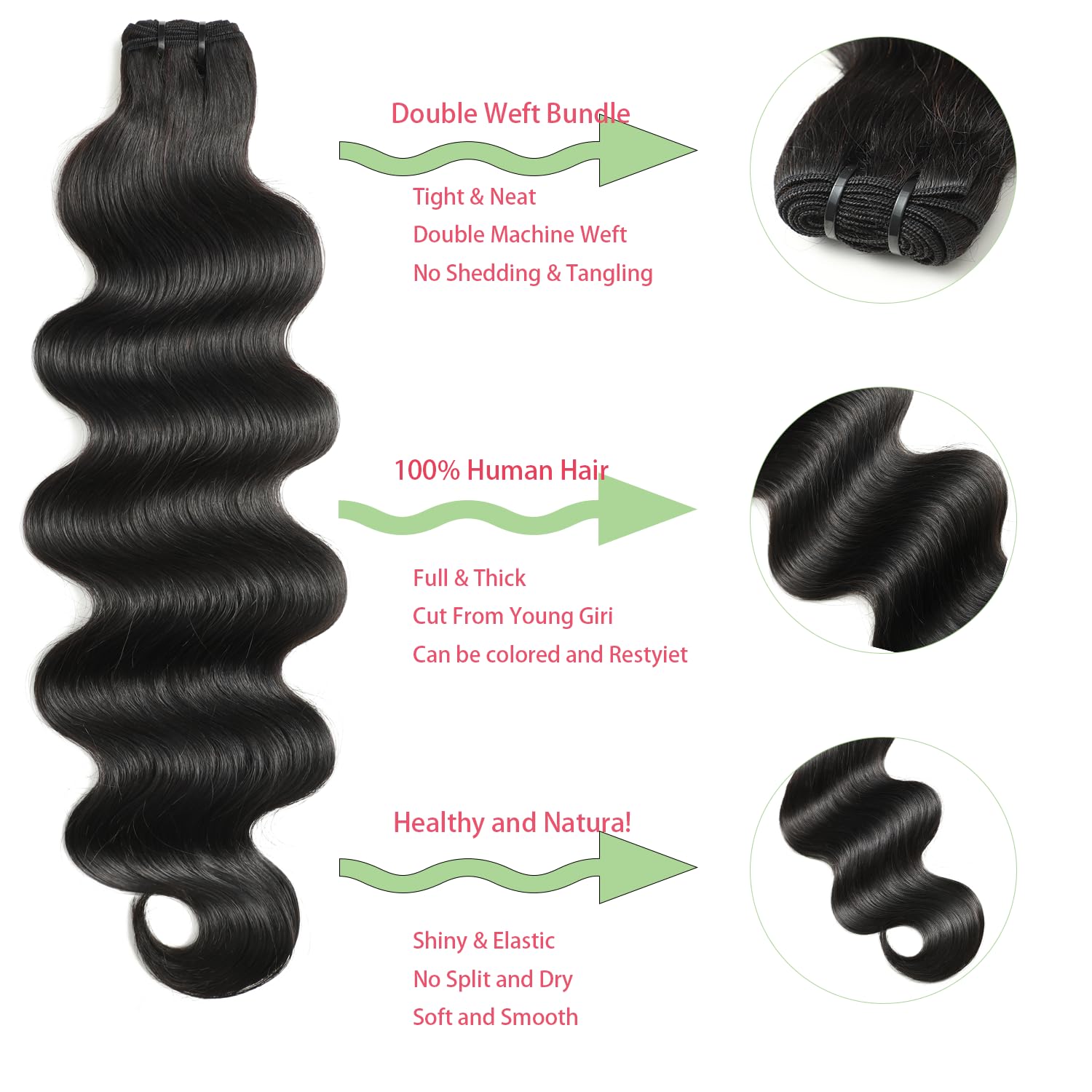 Jaliyah Brazilian virgin hair double weft close-up demonstrates durability