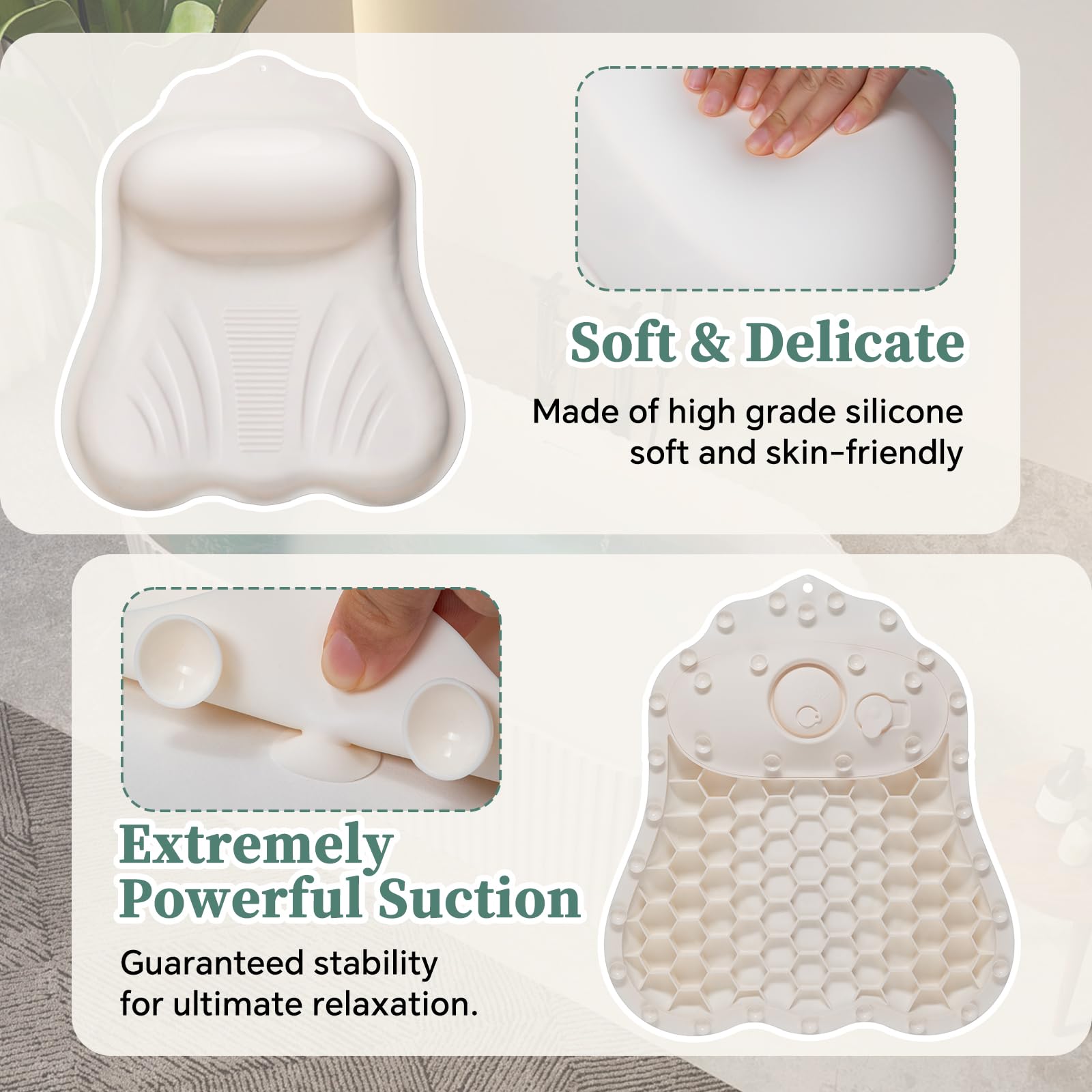 Jalopink bath pillow-drying-hygienic-design dries quickly for next soak.