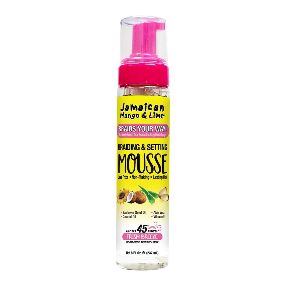 Jamaican Mango & Lime Braids Your Way Mousse bottle pump for quick set and smooth protection.