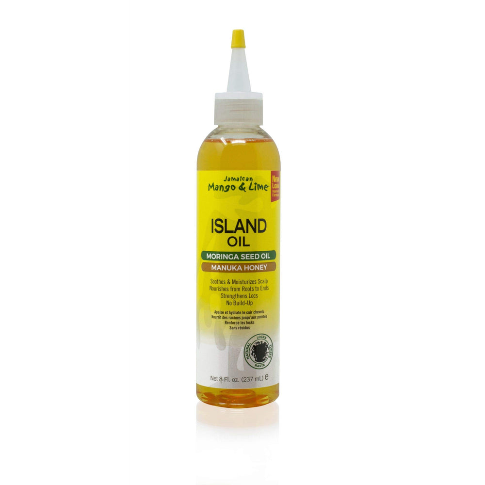 Jamaican Mango Lime Island Oil bottle ready for scalp nourishment and natural hair care.