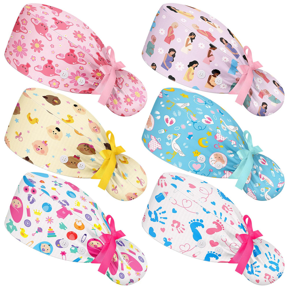 Jamntower 6-pcs labor delivery scrub caps pack for daily obstetric routines.