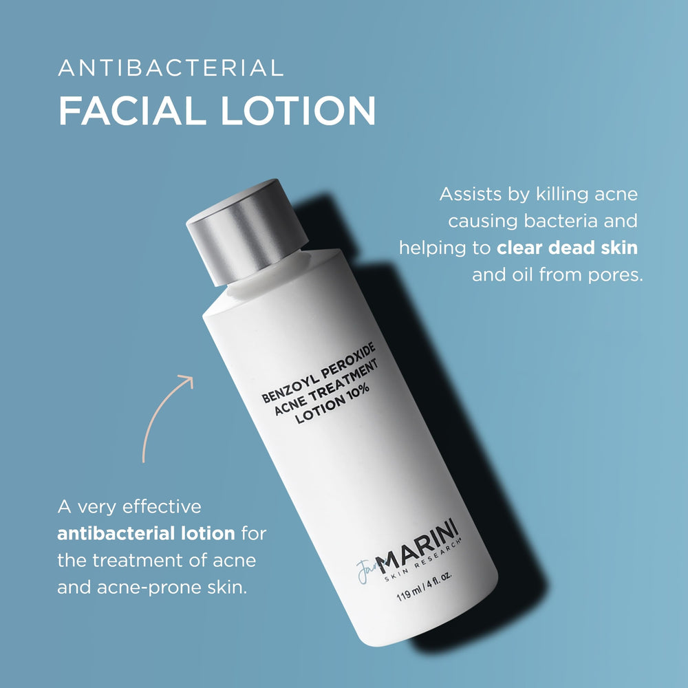 Jan Marini Benzoyl Peroxide Lotion label highlights sulfate-free formula for gentler care.