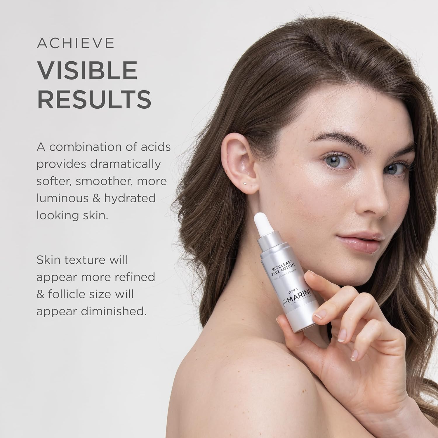 Bioclear Face Lotion closeup texture on skin suggesting pore refinement