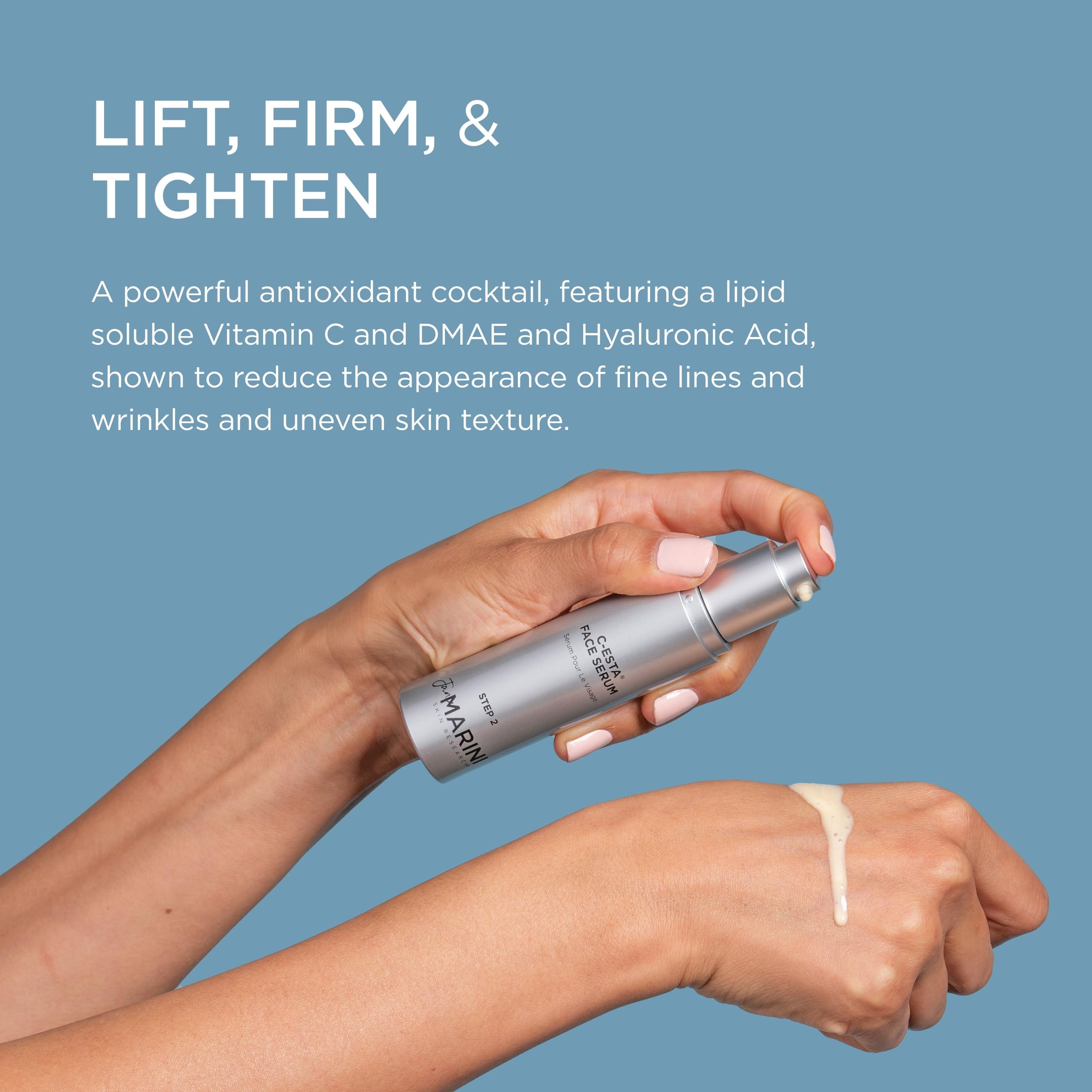 Jan Marini C-ESTA Serum swirled on skin suggests a radiant glow.