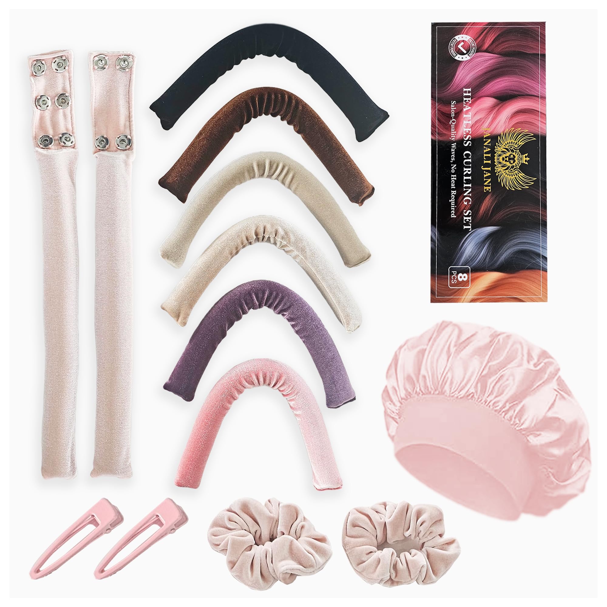 JANALIJANE 13in1 heatless curls velvet rods closeup showing secure wrap for overnight styling