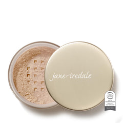 Jane Iredale Amazing Base loose powder in jar delivering luminous natural coverage.