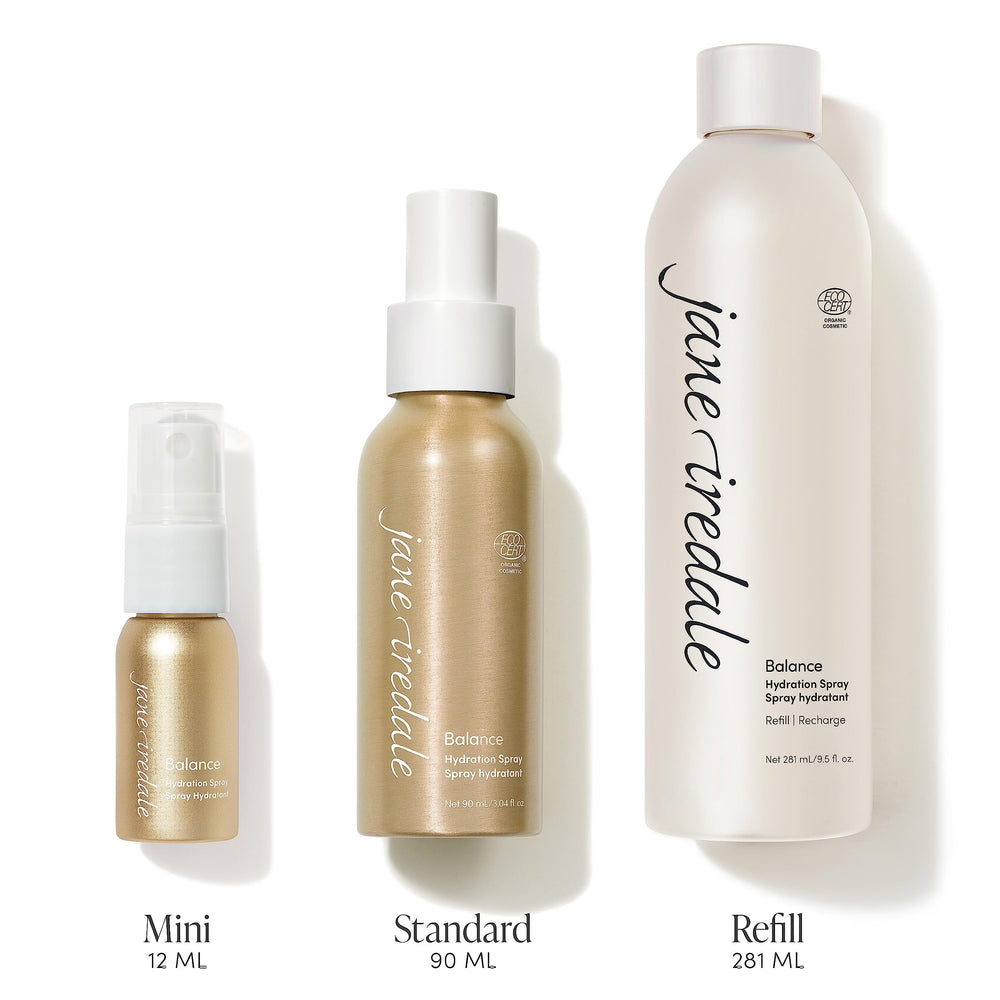 jane iredale Balance Hydration Spray shows green tea extract ingredient for soothing care