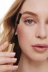 Jane Iredale Beyond Lash Mascara on eyes displaying bold black ink color payoff