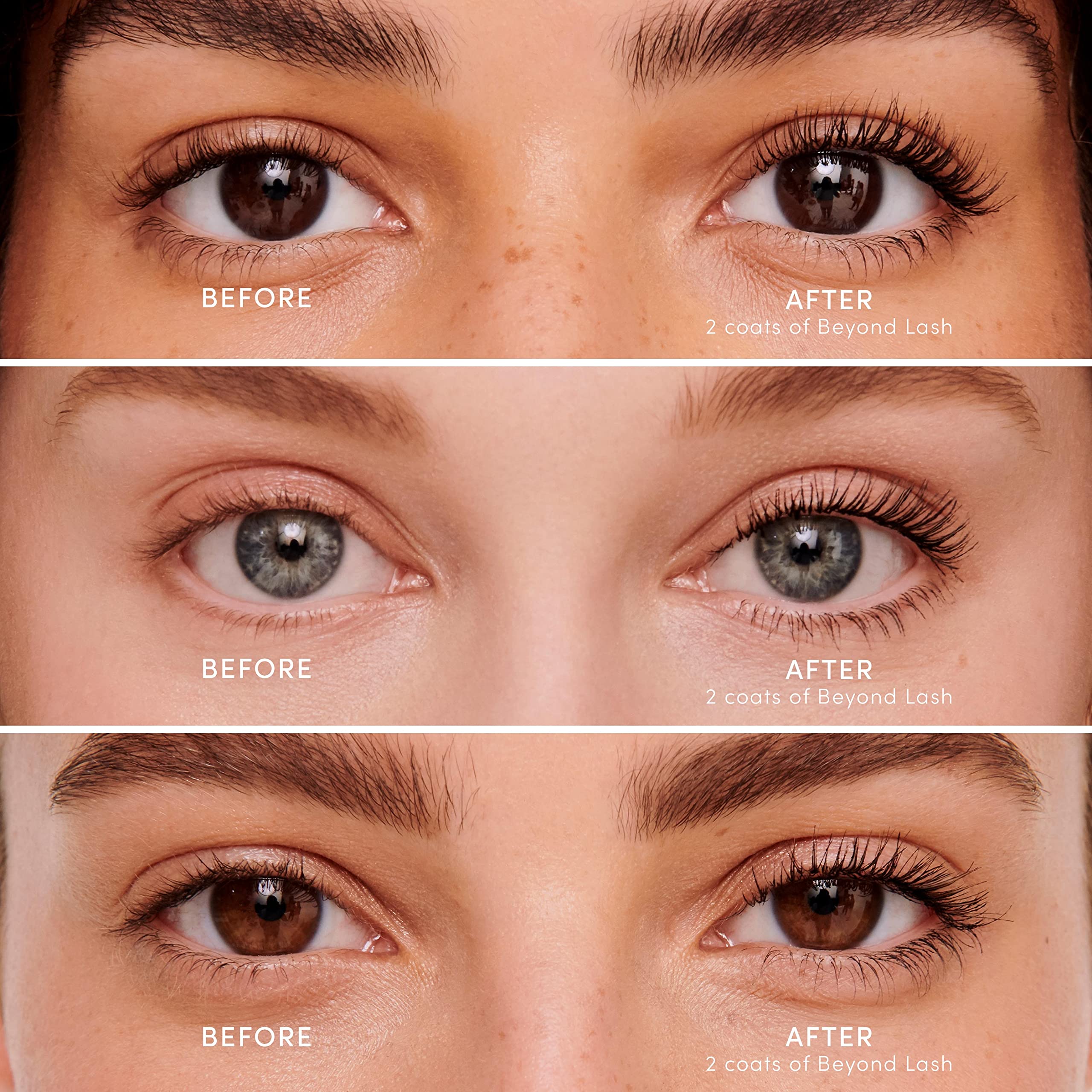 Jane Iredale Beyond Lash Mascara applied close-up illustrating buildable volume and length