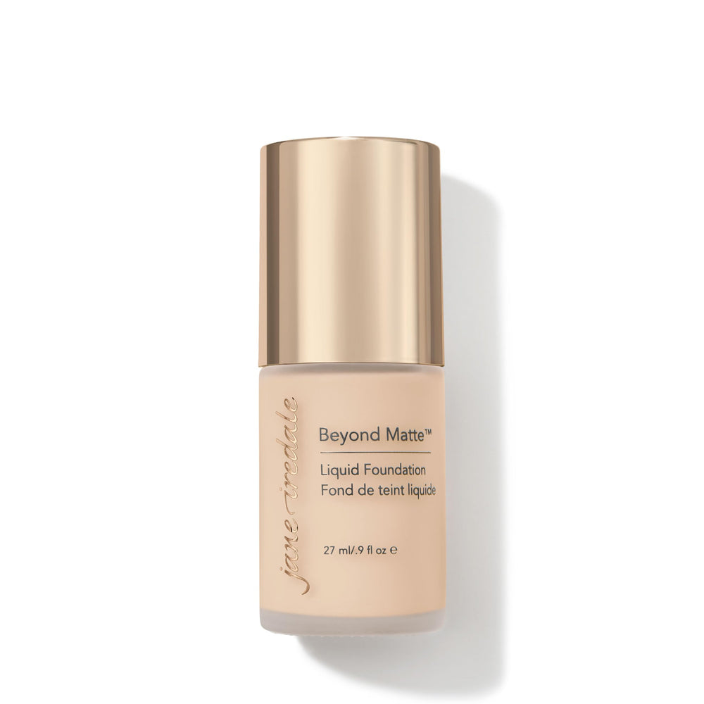 Jane Iredale Beyond Matte bottle shown for all-day semi-matte finish.