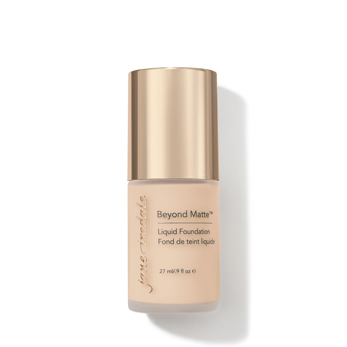 Jane Iredale Beyond Matte bottle shown for all-day semi-matte finish.