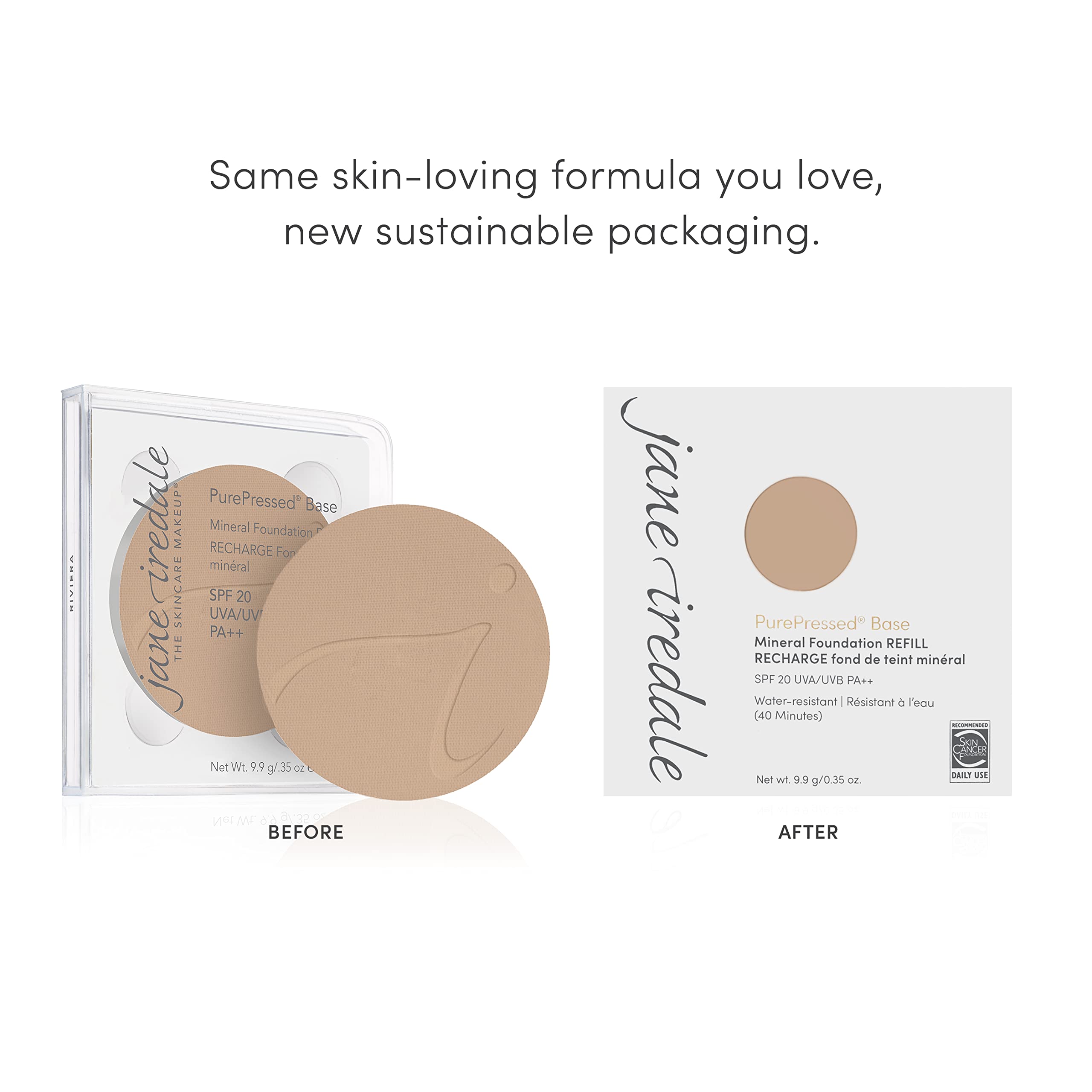 Jane Iredale Pure SPF 20 pressed powder with antioxidants pine bark and pomegranate.