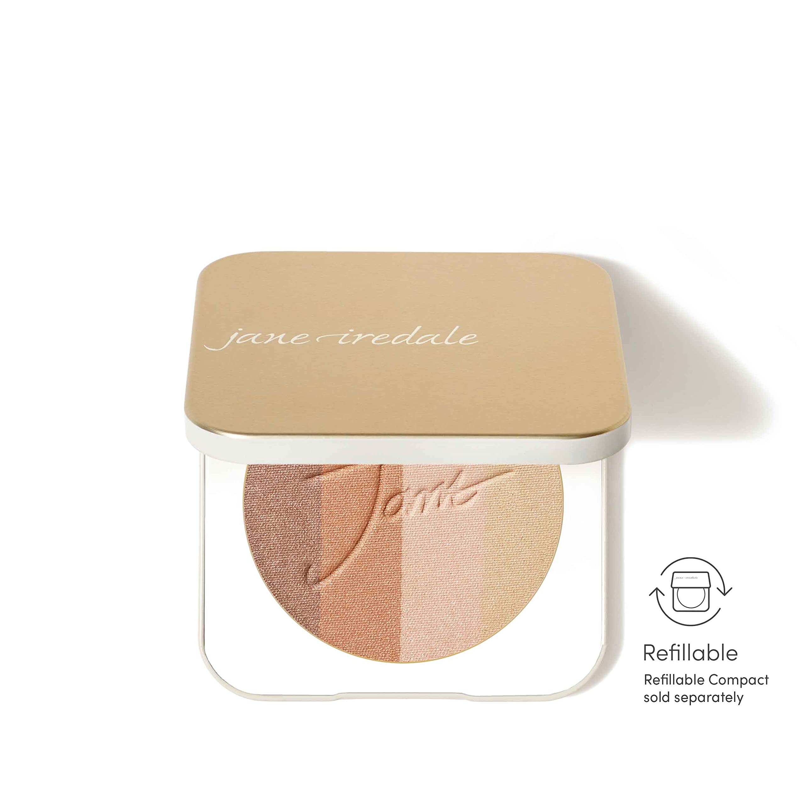 Jane Iredale PureBronze Shimmer Bronzer Palette swatches on skin highlighting buildable color.