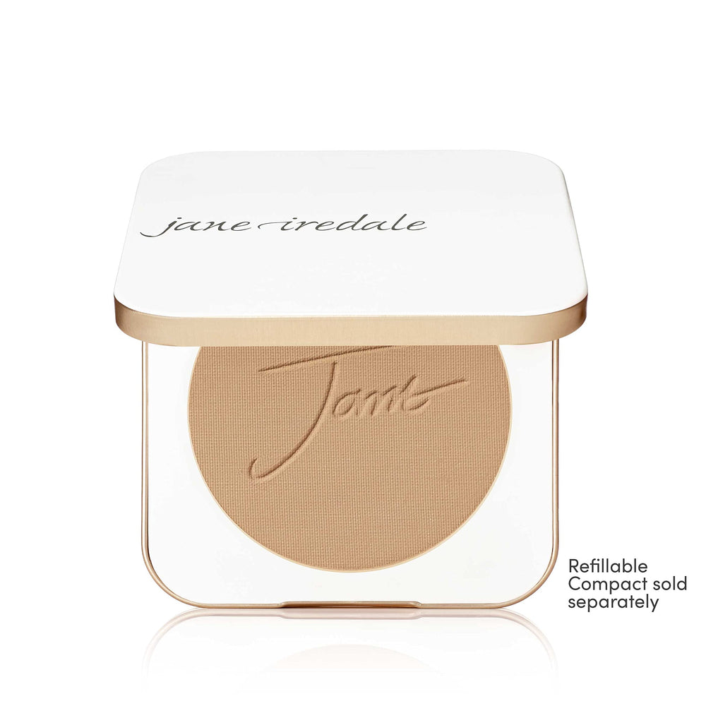 Jane Iredale PurePressed Base Refill Latte SPF coverage highlights broad-spectrum protection with a matte finish