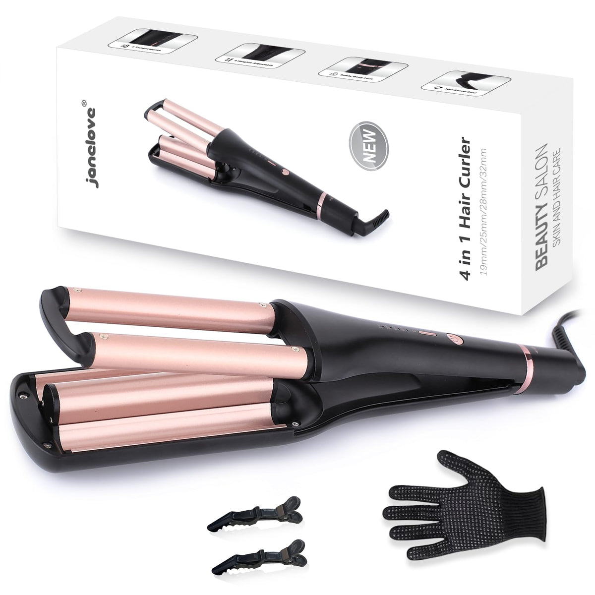 janelove 4in1 hair crimper 4 waves front view for versatile looks