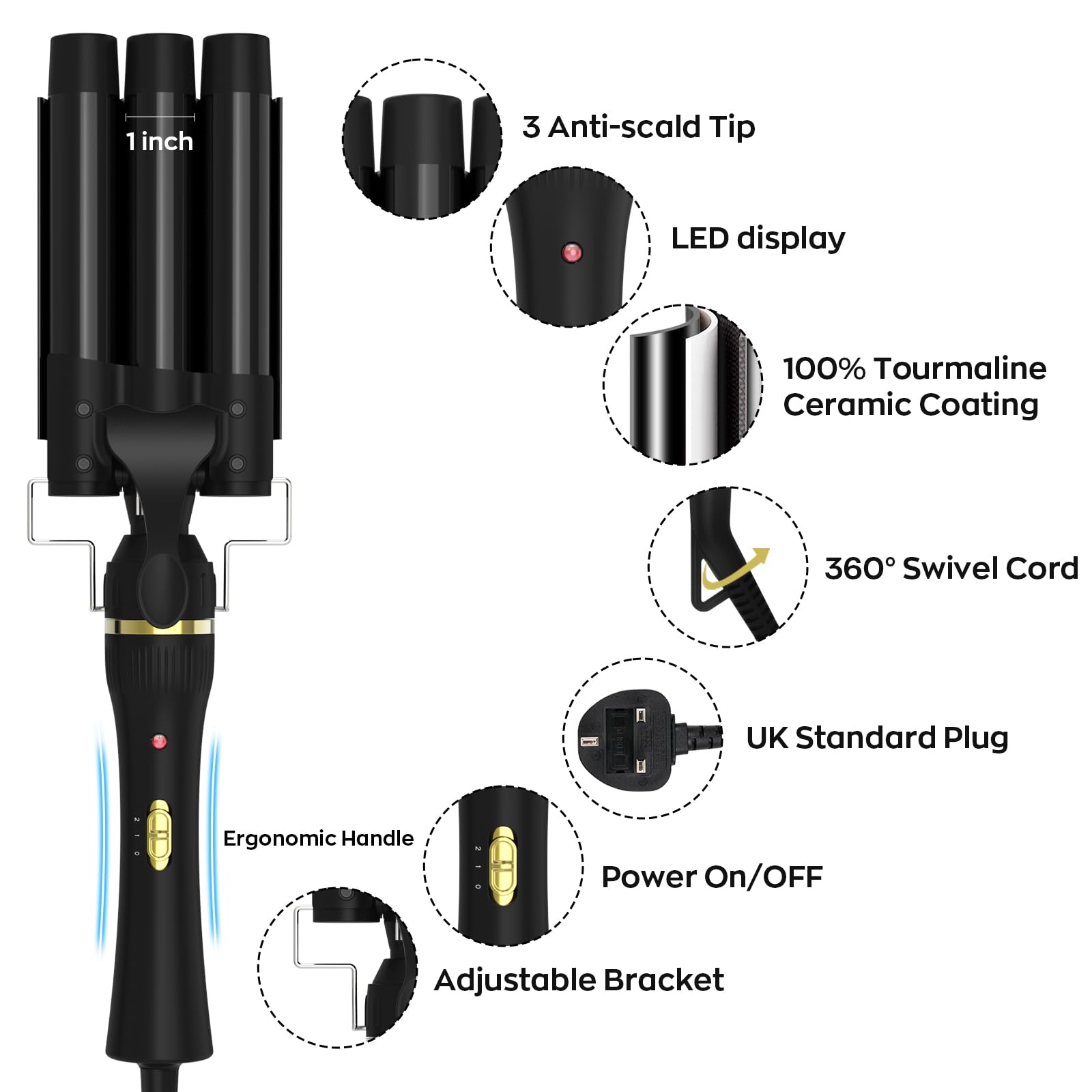 janelove heat-resistant handle shown with included glove for safe styling.
