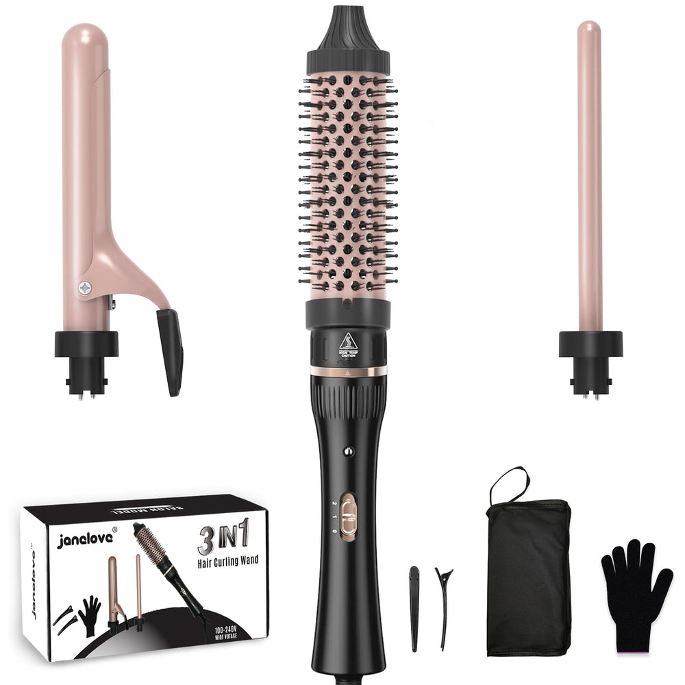 Janelove three-in-one curling iron set with thermal brush for versatile salon-ready finishes