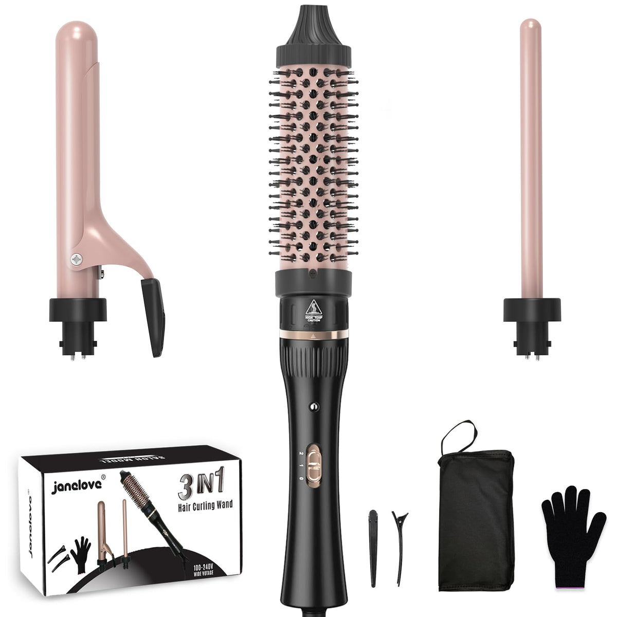 Janelove three-in-one curling iron set with thermal brush for versatile salon-ready finishes