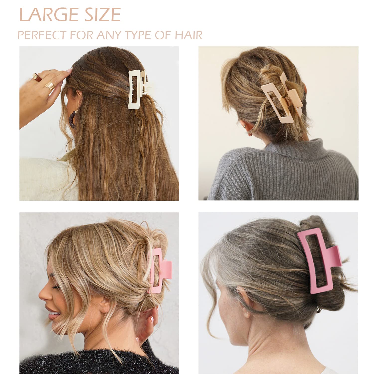 JANFUN rectangle clip in hair demonstrates non-slip hold.