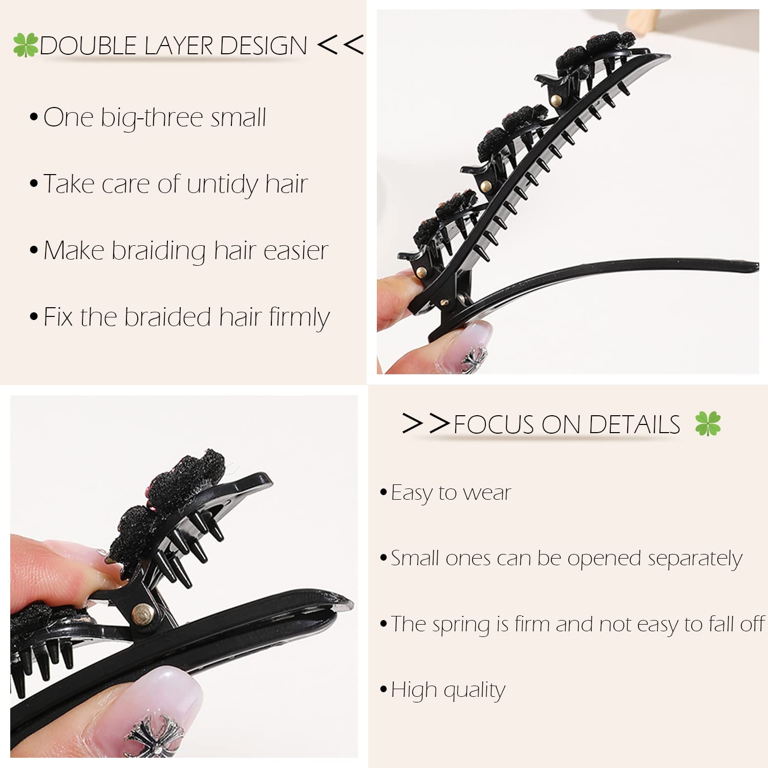 JANFUN sparkling crystal stone braid clip big duckbill secures hair with confident hold.