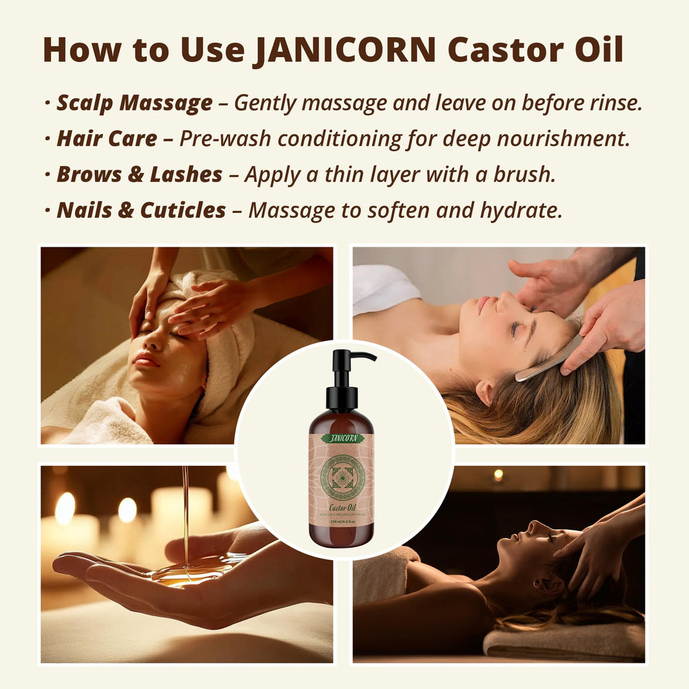 JANICORN castor oil used in a DIY castor oil pack for hydration.