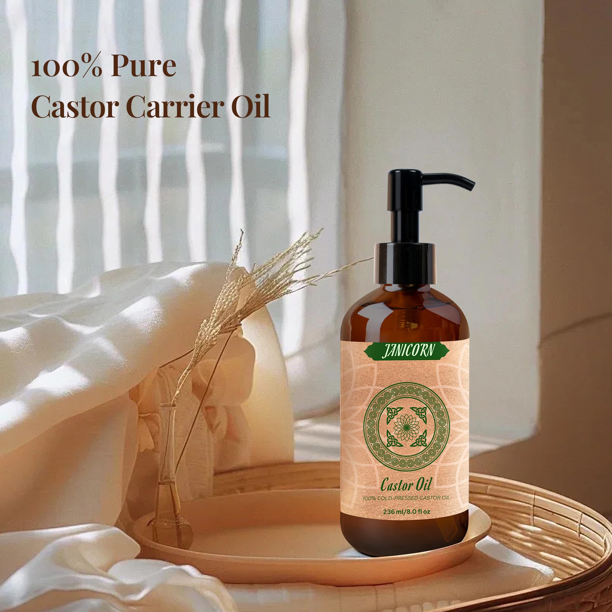 JANICORN castor oil applied to dry skin area for softening and hydration.