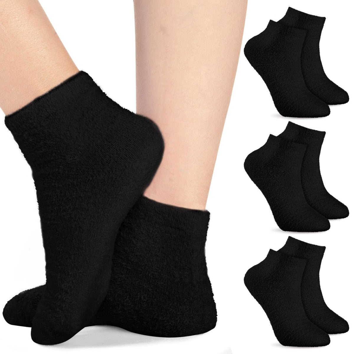 Janmercy Aloe Socks three-pack laid out for cozy bedtime comfort.