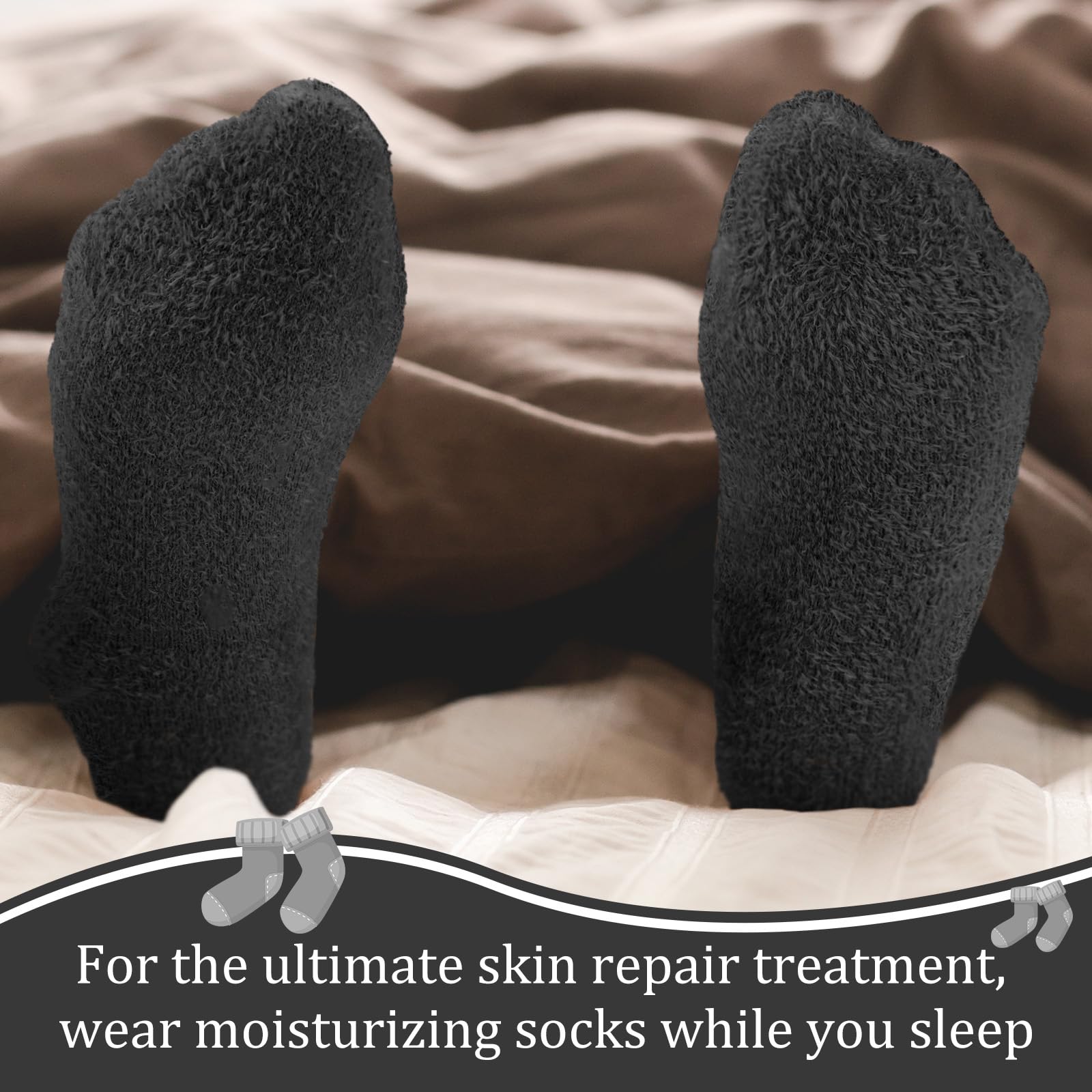 Janmercy Aloe Socks worn at night for a soothing routine.