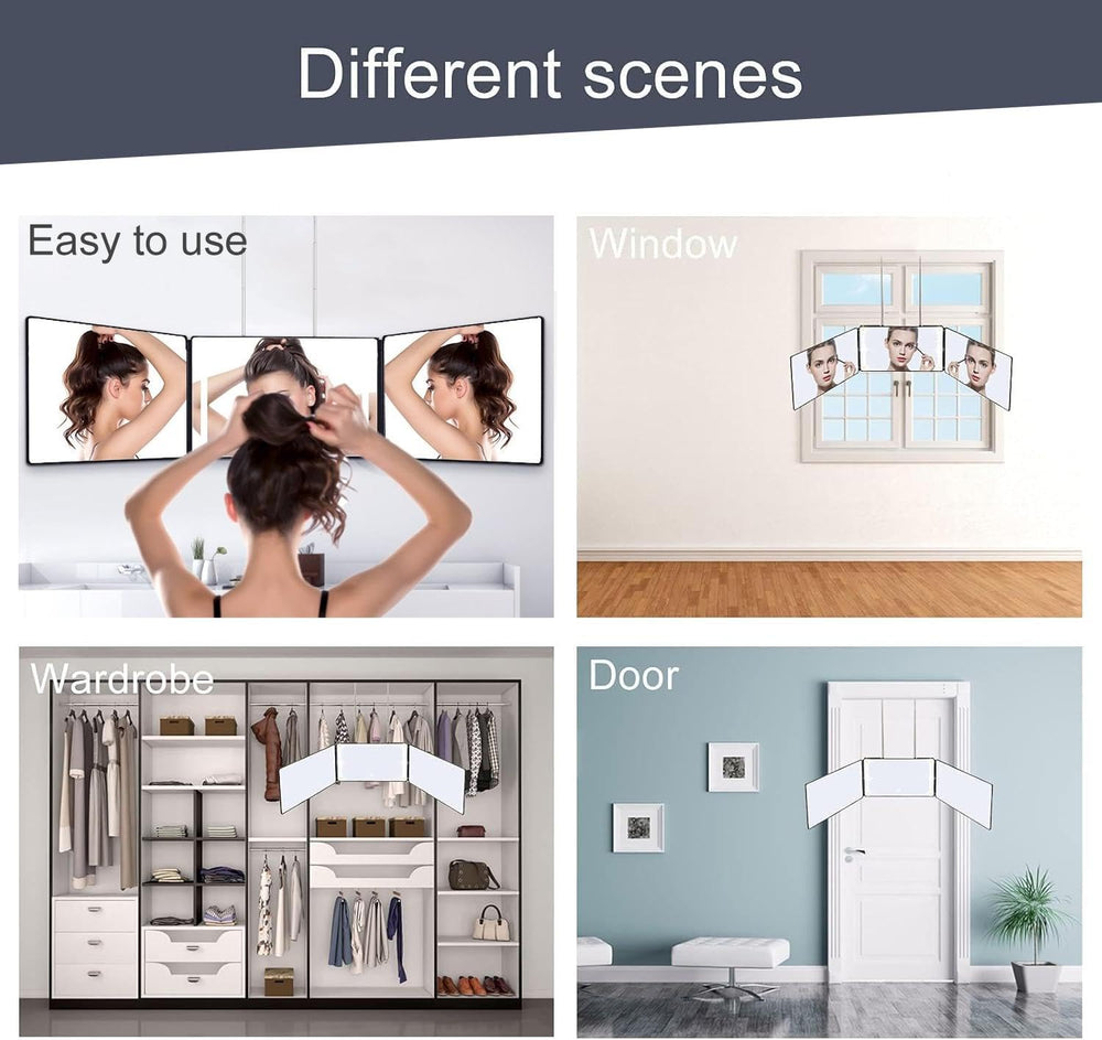 JANMPASK 3 Way Mirror folded-compact demonstrates portable setup for travel and vanities.