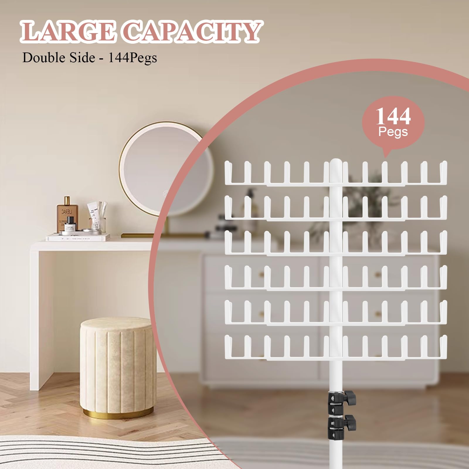JANMPASK height-adjustable braiding rack lets you choose sitting or standing workflow.