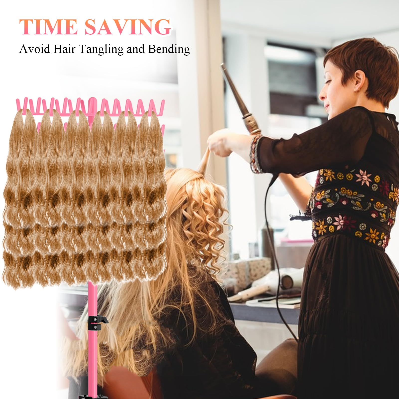 JANMPASK pink hair extension stand adds a stylish, space saving workstation for braiding