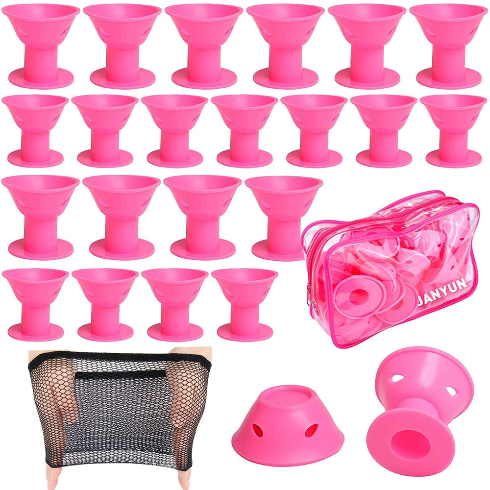 Rodillos de silicona rosa grandes de JANYUN para rizos definidos sin calor