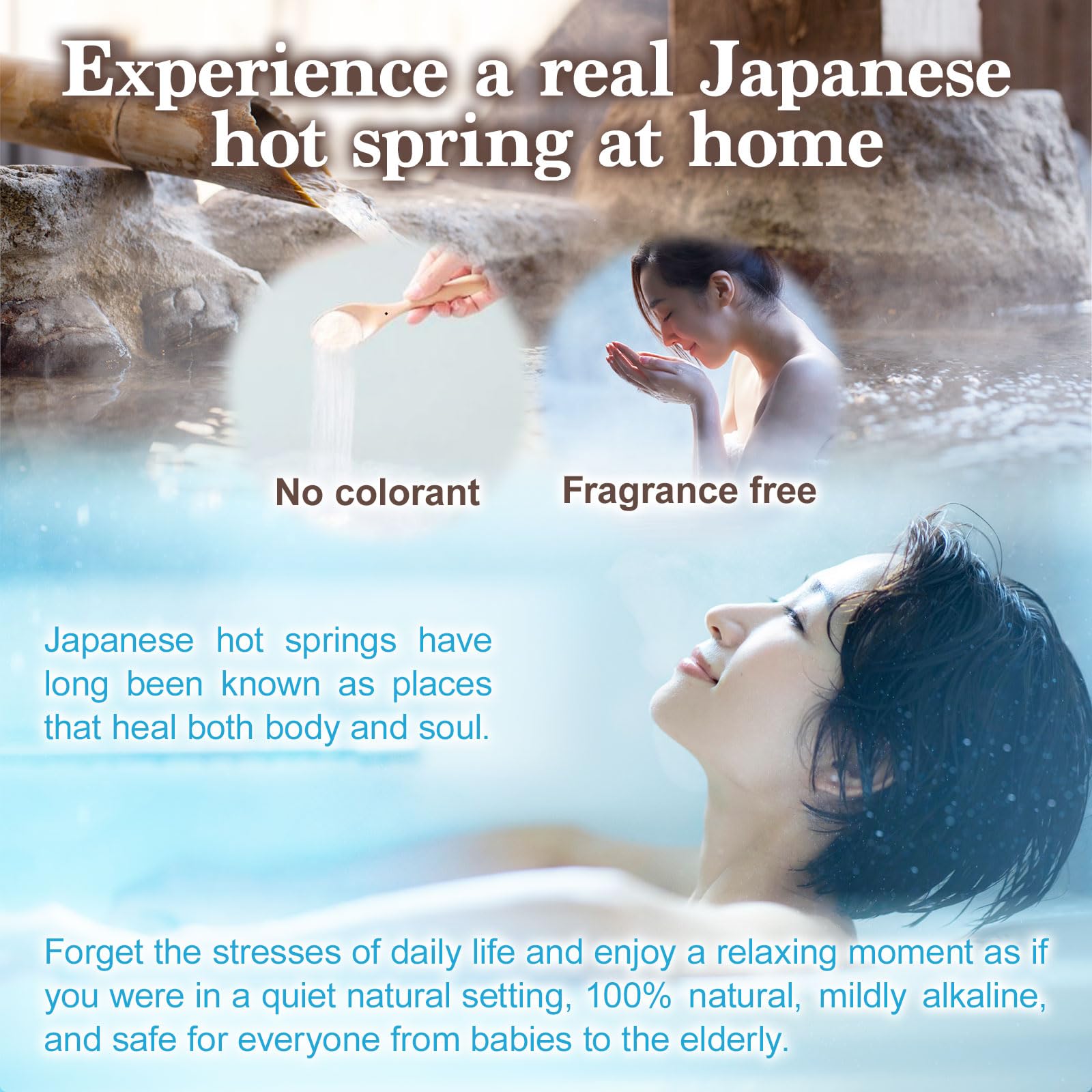 JAPAN NINJA Bath Salts Nature Box dissolving into bath water demonstrates easy setup.