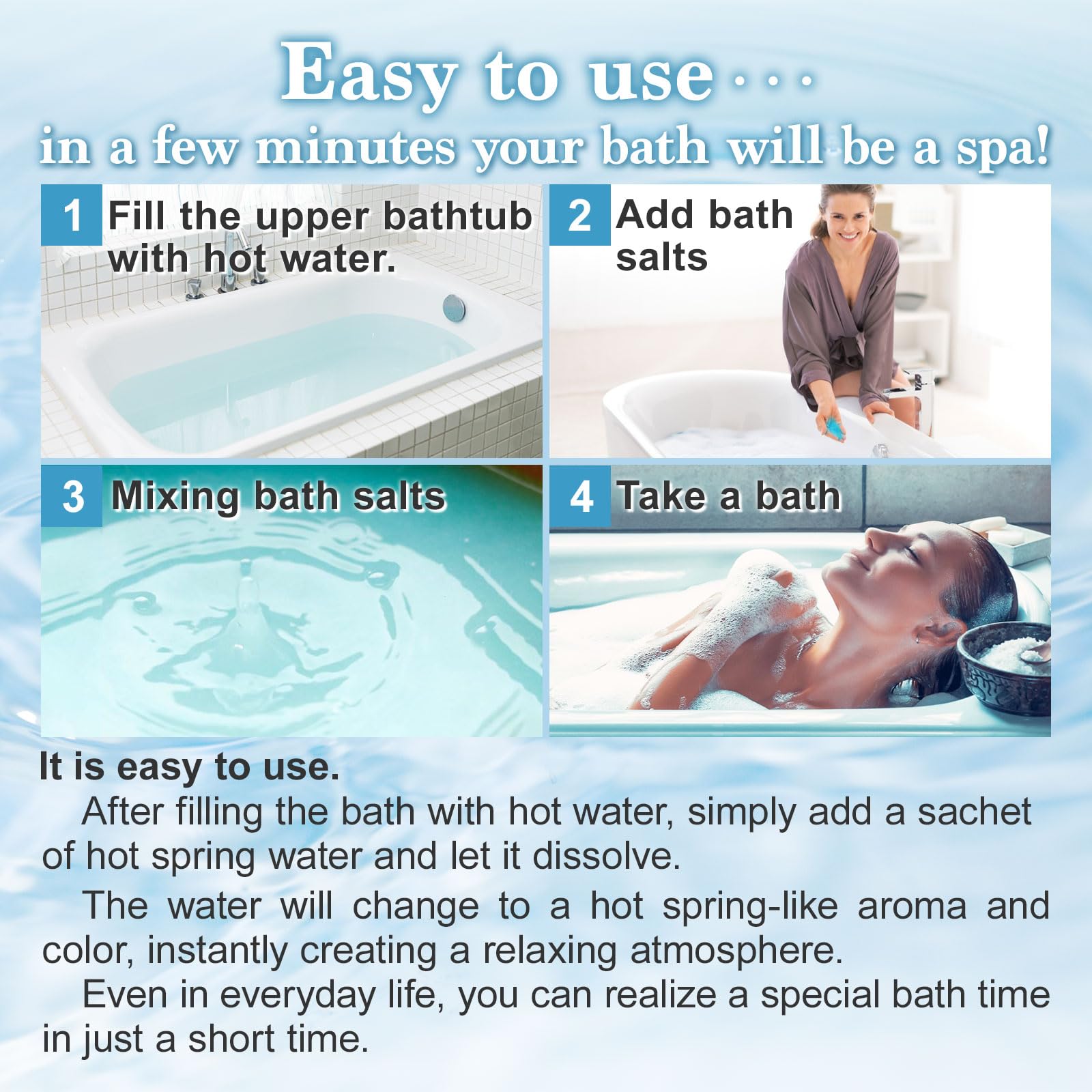 JAPAN NINJA Bath Salts Nature Box steam rising creates a calming atmosphere.
