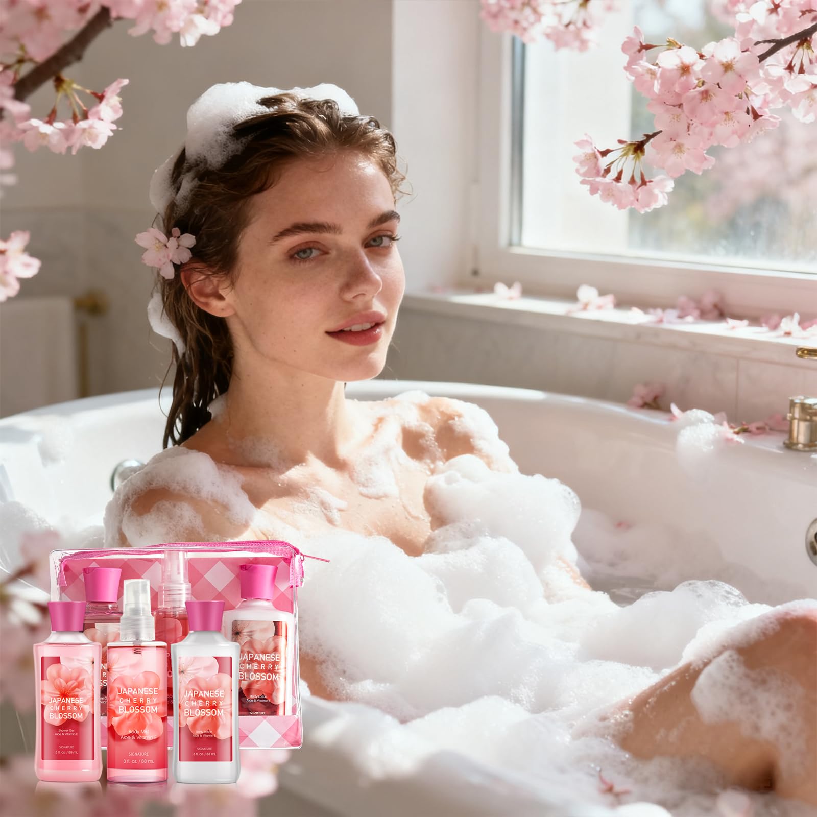 Japanese Cherry Blossom Spa Set shea butter aloe close-up ingredient