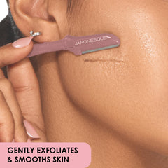 JAPONESQUE Dermaplaner eyebrow use highlighting precise shaping and cleaner brows.