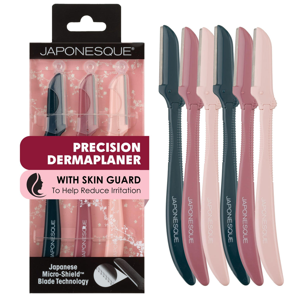 JAPONESQUE Precision Dermaplaner blade closeup for precise facial hair removal and smooth skin prep.