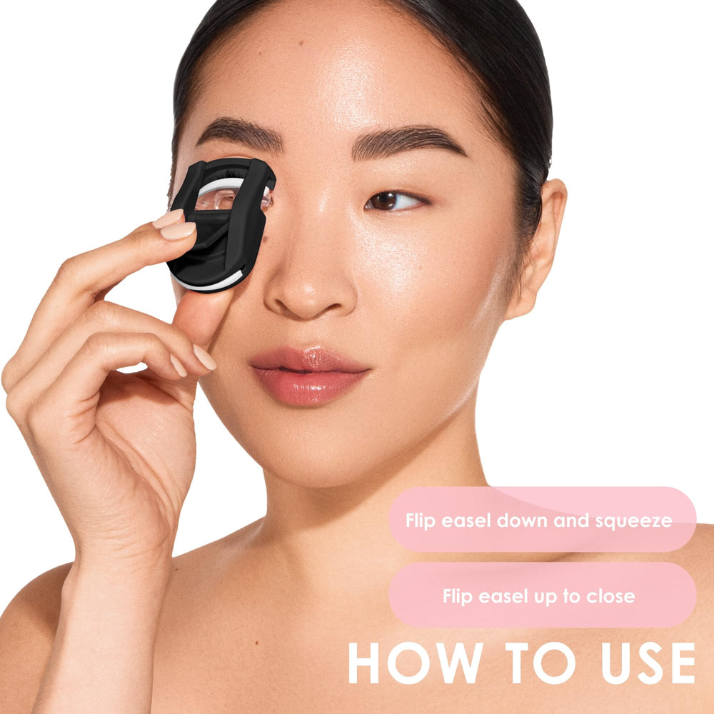 JAPONESQUE Travel Eyelash Curler Black 2 Pack ergonomic handle for comfortable, precise use.