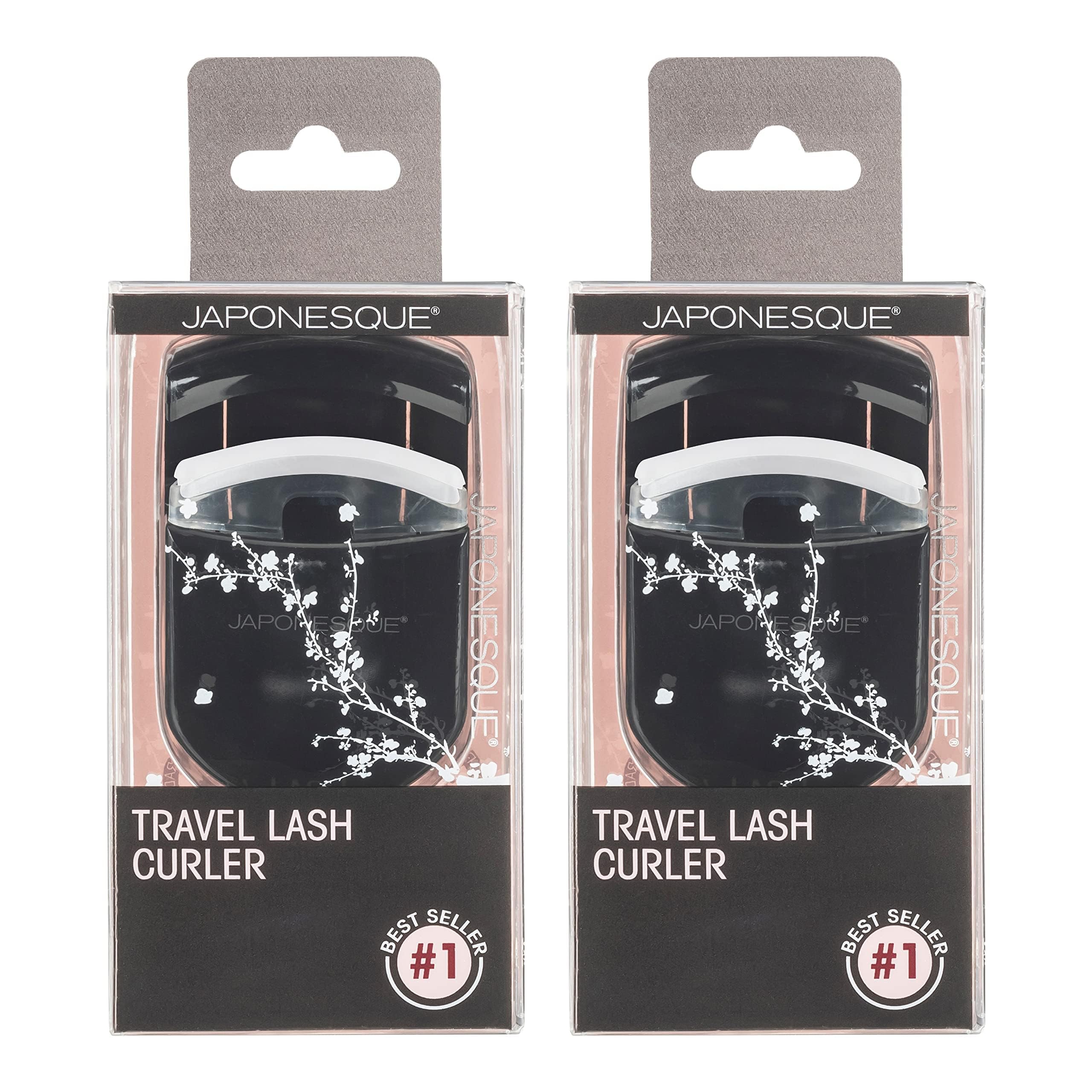 JAPONESQUE Travel Eyelash Curler Black 2 Pack front view showing compact, travel-friendly design.