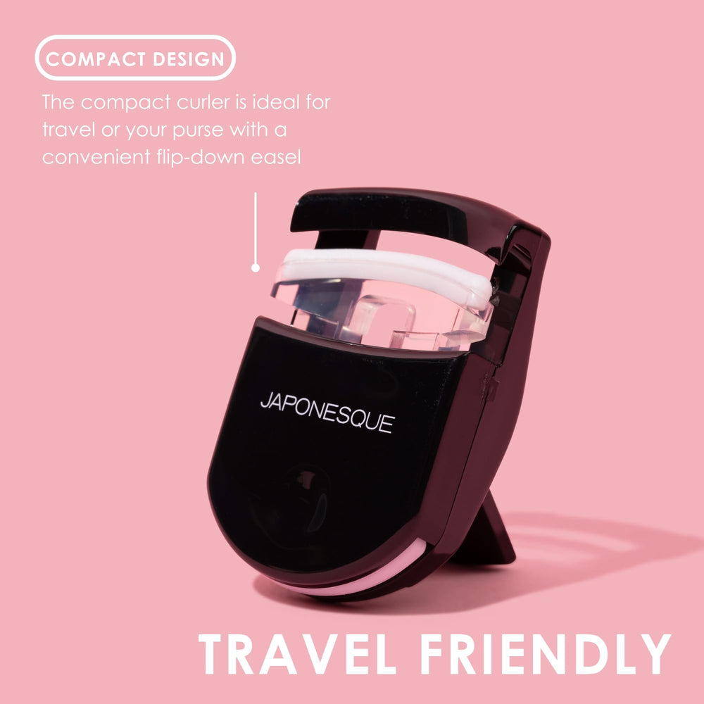 JAPONESQUE Travel Eyelash Curler Black 2 Pack close-up of soft lash pad protects lashes.
