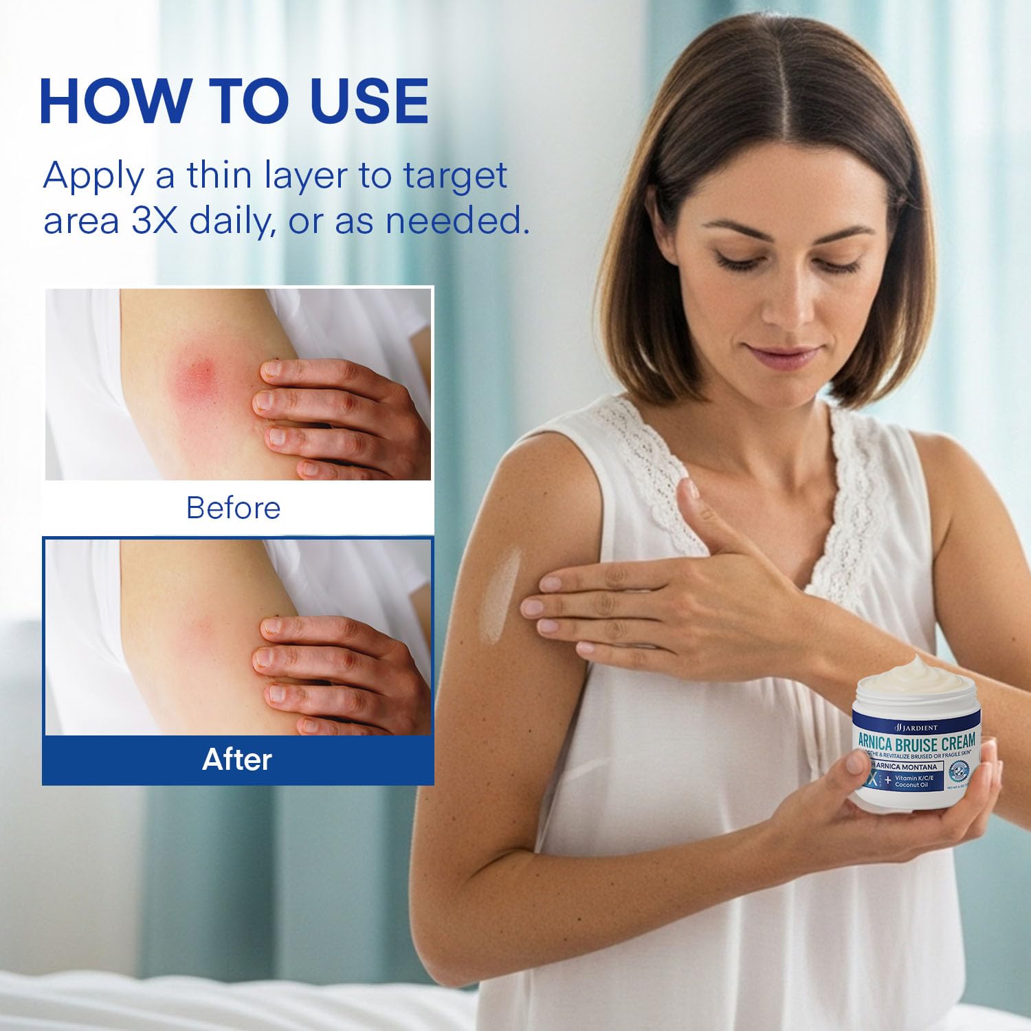 Jardient Arnica Dermatologist-Tested Label indicates suitability for sensitive and mature skin.